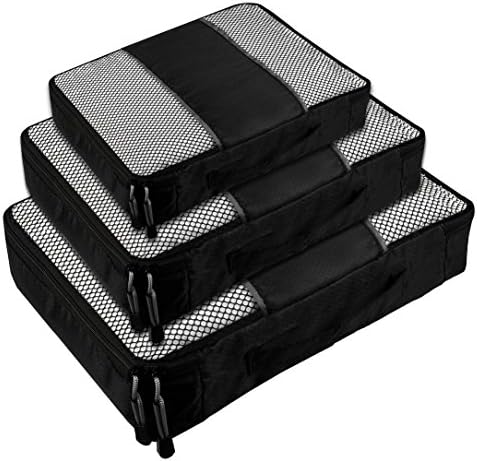 Bag Sito 3 Pcs Mesh Packing Cubes Set, Travel Accessories Organizer - Black
