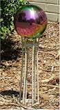 6 Inch Mystic Multicolor Stainless Steel Gazing Globe with White Wrought Iron Stand