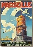 AFFICHE 50X70cm PAYSAGE RETRO PHARE DU PORT DE MARSEILLE FRANCE