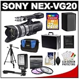 Sony Handycam NEX-VG20 1080 HD Video Camera Camcorder with 18-200mm OSS Lens + 32GB Card + Battery + LED Video Light + (2) Hard & Soft Cases + 3 UV/FLD/CPL Filters + Tripod + Accessory Kit