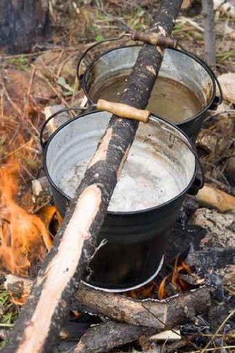Boiling Water in Pails above the Fire in Camping - 24H x 16W - Peel and Stick Wall Decal by Wallmonkeys