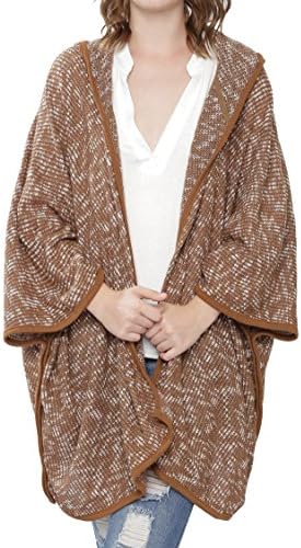 ALYGNE Womens Two Toned Open Drape Poncho Batwing Cardigan CAMEL-OS