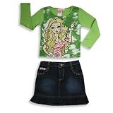 Lipstik - Girls Long Sleeve Denim Skirt Set, Green, Blue
