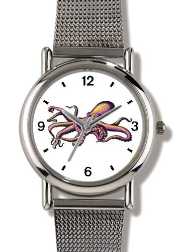 Octopus Animal - WATCHBUDDY® ELITE Chrome-Plated Metal Alloy Watch with Metal Mesh Strap-Size-Large ( Men's Size or Jumbo Women's Size )
