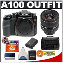Sony Alpha A100 A100K 10.2MP Digital SLR Camera Kit + Sigma 17-35mm f/2.8-4 EX DG Lens + Transcend 4GB 133X CompactFlash Card + USB Card Reader + Spare Replacement Battery for Sony NP-FM55H + Deluxe SLR Gadget Bag