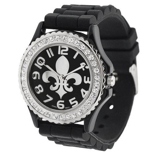 GP 6886 Designs Women's Rhinestone Fleur De Lis Silicone Watch