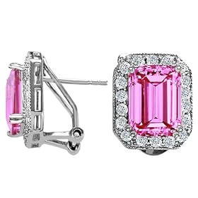 Buy 7.25 cttw 14K White Gold Plated 925 Sterling Silver and Created Emerald Cut Pink Sapphire Earrings by Finejewelers
