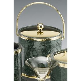 Kraftware 61068 Jade Marble with Brass 3 Quart Ice Bucket with Bale Handle, Bands and... by Kraftware