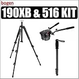 Bogen Manfrotto 190XB 3 Section Aluminum Tripod  Bogen Manfrotto 516 Pro Video Fluid Head Tripod  Adjustable Zero Drag Control and BONUS MACCABEE Monopod