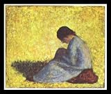 Georges Seurat (On a lawn seated peasant girl) Black Wood-Mounted Art Poster Print - 11" X 17"