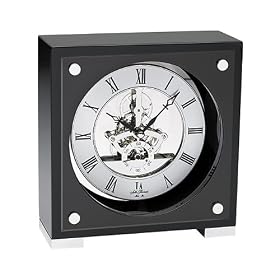 Seth Thomas Galileo Black Piano Finish Metal Case with Silver Skeleton Dial Square Desk... by Seth Thomas