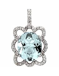 14K White Gold Oval Cut Sky Blue Topaz and Diamond Pendant -- LIFETIME WARRANTY