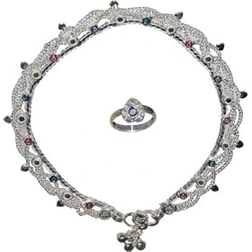 Sterling Silver Ankle Toe Ring Bracelet Pair Indian Foot Jewelry 46 gms.10 inches (anklts515)