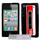 Noire Et Rouge R�tro Cassette Style Silicone Coque Etui Pour Apple iPhone 4 4Spar Jupiter