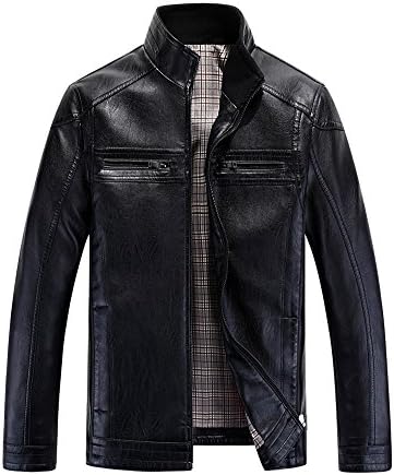 Fashiondiary Men's Retro Casual Zip Ahead Of Long Sleeve Fitted Short Leather Coat Black 3xl