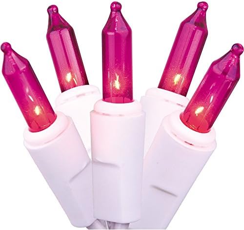 Holiday Essentials 100 Ultra-Brite Pink Lights with White Wire - Indoor / Outdoor Use - UL Listed