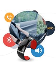 Dreamall NFC 13.56MHZ Smart Watch LED Bluetooth 3.0 Bracelet with Speaker,Vibration,Incoming Call Alert,Digital Time Display and Anti-lost Alarm after Pairing with all Bluetooth Mobile Phones,for Women Wear(Black)