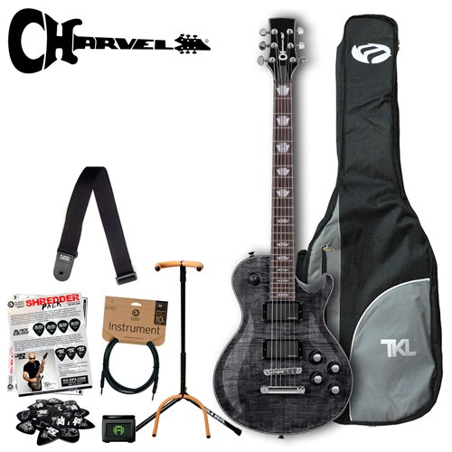 Charvel Desolation DS2ST Trans Black Electric Guitar with GO-DPS Planet Waves Shredder Pick Pack Part# PW Shred,PW-CT-12 Tuner,Ultra Stand 2445BK ,Gig Bag,PWS100V Strap, PW-CGT-10 Cable