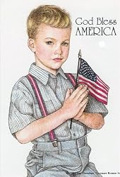 Club Pack Of 100 "God Bless America" Boy With Flag Pin Or Jewelry Cards