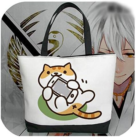 Japanese Game Neko Atsume ねこあつめ Cute Cat Backyard kitty collector Canvas Shoulder Bag School Bag Handbag Gift (B)
