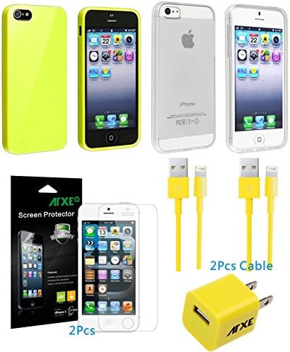 ATXE 2pcs TPU Rubber Skin Case Compatible for Apple iPhone 5 5S + Wall charger+2 data cable+2 Screen Protect for iPhone 5 / 5S