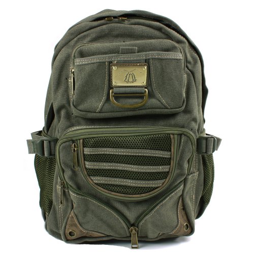 Canvas & Mesh Backpack for School - College - or as a Day Pack - Olive Drab