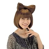 【なりきりGAGA様　レディ・ガガものまね　コスプレかつら】リボンウィッグ　ボブブラウン　盛りリボンがポイント！
