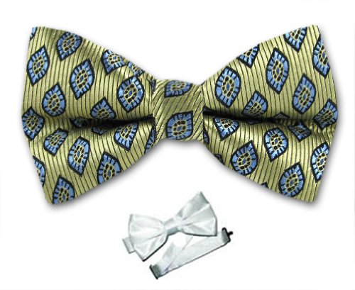 Men's Silk Woven Pre-Tied Bowtie - Gold - Blue