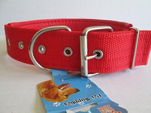 Heavy Duty Padded Collar With Metal Buckles For 16"-19" Neck Large Dogs, Red