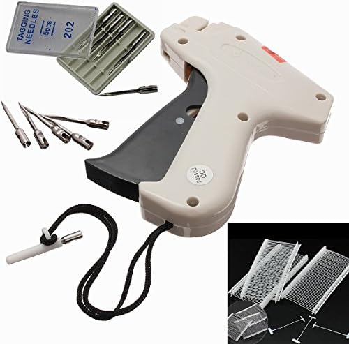 Tmarton White Price Tagging Gun Label Clothes Garment Tag Machine+1000 White Barbs Fasteners+5 Steel Needles