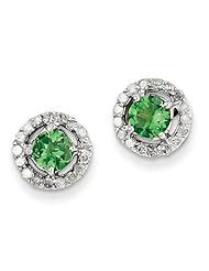 Sterling Silver Diamond & Tsavorite Circle Post Earrings