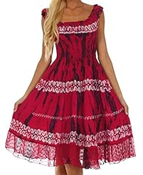 Cotton/Crepe/Rayon Embroidered Tiered Shirred Elasticized   Waistline Summer Peasant Dress 