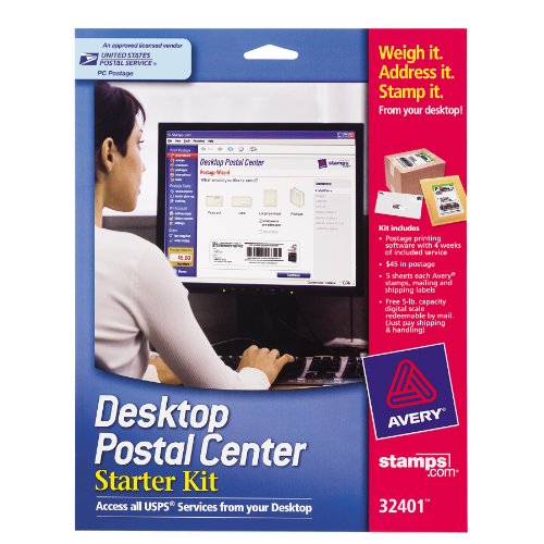Avery Stamps.com Desktop Postal Center:  Starter Kit, Includes $45 in Postage, 4 Weeks of Service, Stamp Labels, Mailing Labels and Shipping Labels (32401)