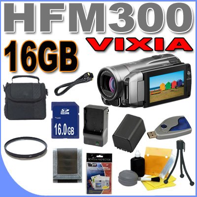 Canon VIXIA HF M300 HD Dual Flash Memory Camcorder w/15x Optical Zoom BigVALUEInc Accessory Saver 16GB BP819 Battery/Charger HD Bundle