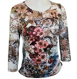 Boho Chic Apparel Long Sleeve Multi-Colored, Ruffled Waist, Scoop Neck Collar, Geometric Floral Printed Fashion Top - Roses