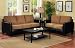 2 pc sofa and love seat set with brown vinyl base and light brown microfiber cushions