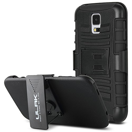 ULAK Slim Hybrid Dual Layer Hard Plastic Shell+ Silicone Holster Combo Case for Samsung Galaxy S5 with Kickstand and Belt Clip for Samsung Galaxy S5[Fits AT&T, US Cellular &Sprint, Verizon, T-Mobile](Black)