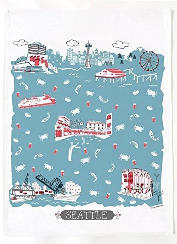 Seattle Themed Printed Tea Towel by Tammy Smith Design (Decorative Kitchen Dish Towel 18" x 24")
