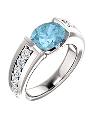 10K White Gold 9.00x7.00mm Oval Cut Aquamarine and Diamond Ring -- LIFETIME WARRANTY