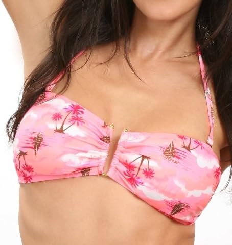 Heat Swimwear Pink Tropical Bandeau Top, Medium