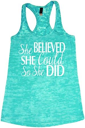 She Squats Clothing She Believed She Could So She Did Burnout Gym Tank Top Aqua Blue Large