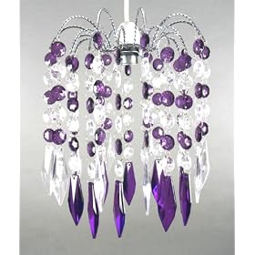 Acrylic Bead Chrome Frame Ceiling Light Shade Pendant- Clear/Purple
