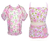 MaxOut UPF 50+, UV Protective Girl's 3 PC Outfit: Short Sleeve Allover Print Rashguard (Swim Shirt) and Bikini and Built-in Skirt for Infants/Toddlers