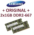 Dual Channel Kit: 2 x 1 GB = 2GB 200 pin DDR2-667 SODIMM (667Mhz, PC2-5300, CL5) 64Mx8 x16 double side, f&uuml;r DDR2 Notebooks - 100% kompatibel zu DDR2-533Mhz, PC2-4200, CL4