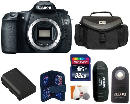 Canon EOS 60D SLR Digital Camera Body + Large Vidpro Camera and Lens Case (Black) + Extra High Capacity Lithium-Ion Battery Pack + Transcend 32 GB Class 10 SDHC Memory Card + Card Reader + Memory Card Case + Zeikos Shutter Release + Digital Camera Cleaning Kit.