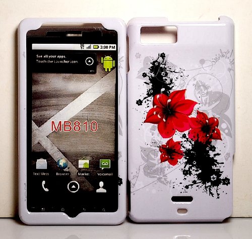 Red Lilly Flower Snap on Hard Protective Cover Case for Motorola Droid X MB810 + Microfiber Pouch Bag