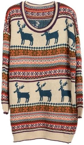 Pink Queen Women/Girls Retro Snowflake Knitted Reindeer Christmas Sweater