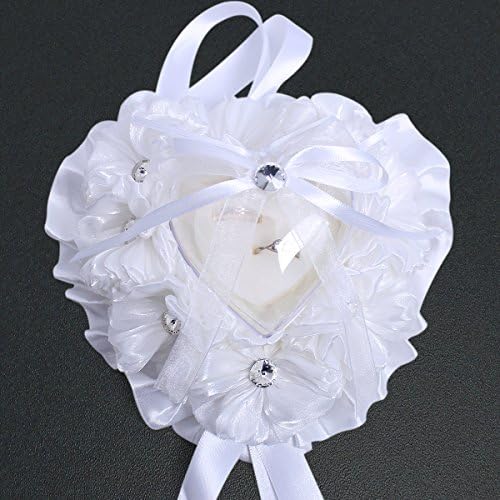 Houron Romantic Elegant Rose Wedding Favors Heart Shaped Design Gift Ring Box Pillow Cushion Decoration White (#2)