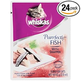 Whiskas Purrfectly Fish Red Snapper in Natural Juices Food for Cats, 3-Ounce Pouches (Pack of 24)