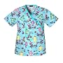 Cherokee Cartoon Print Mock Wrap v-neck Scrub Top Scrub Tops Women